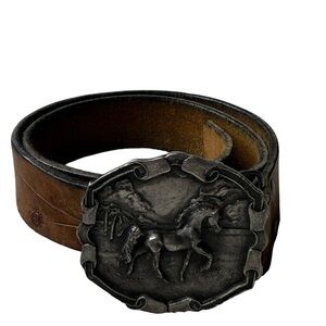 Black Leather Silvertone Concho‎ Stud Unisex Western Belt 44 With Vintage Buckle